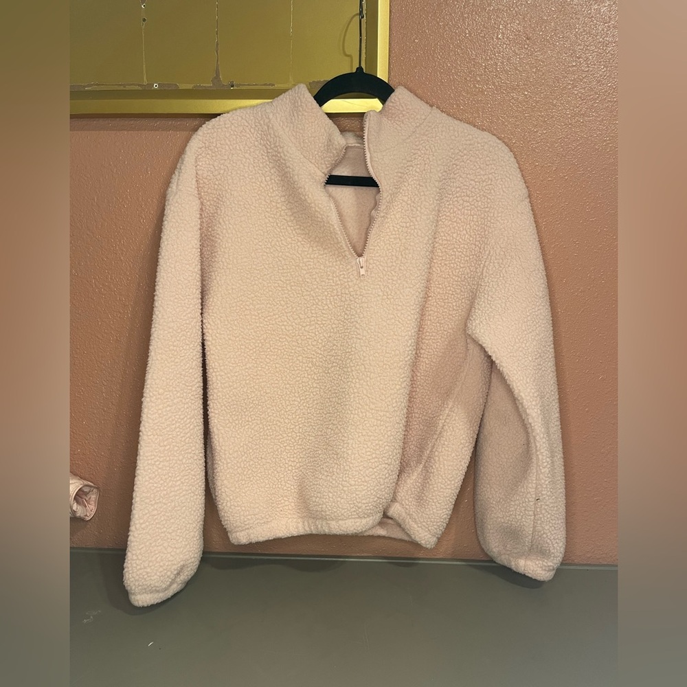 SHEIN pink Teddy Sherpa Quarter-Zip Jacket